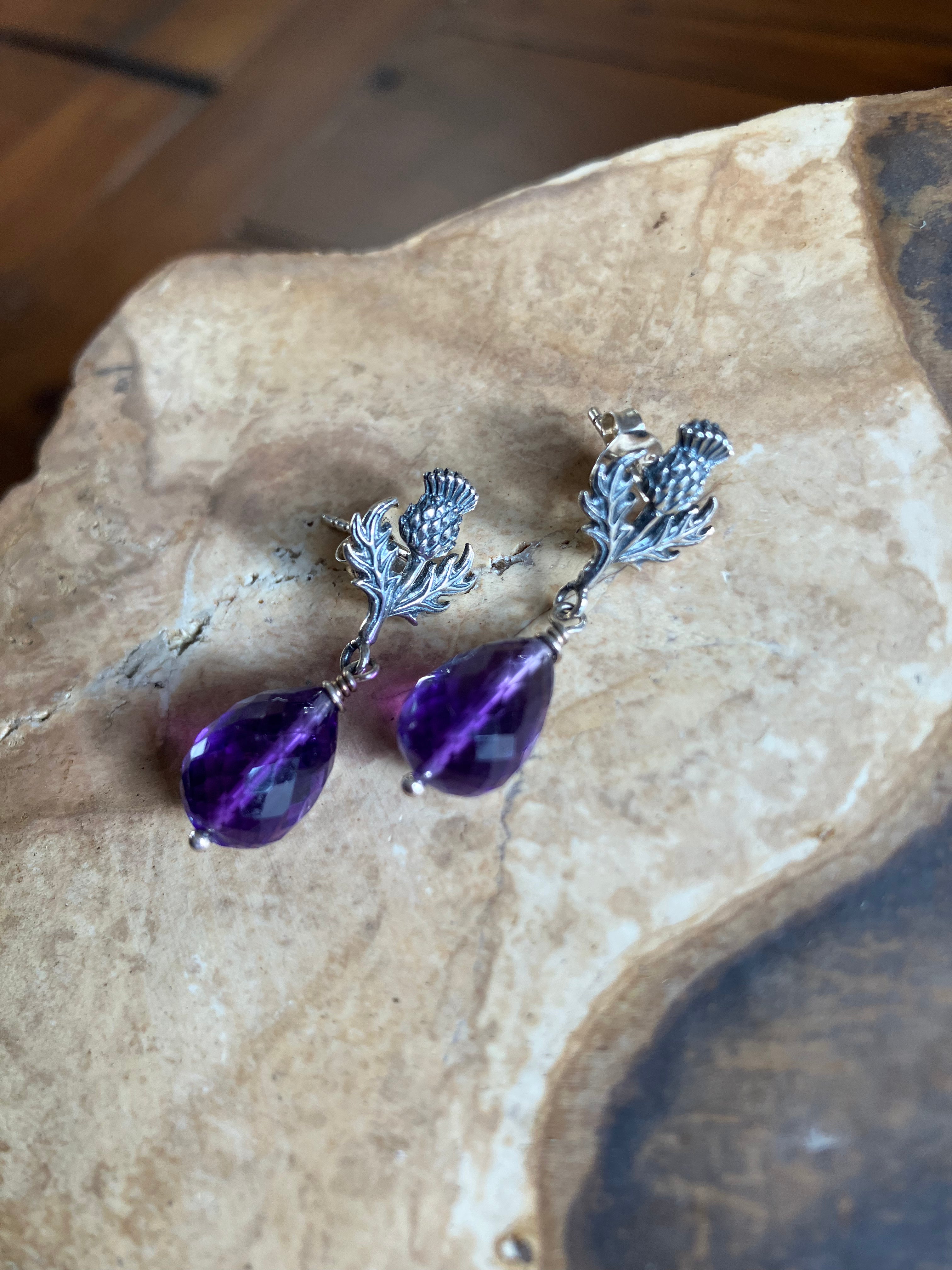 Faceted Lux Amethyst Thistle Post Earrings